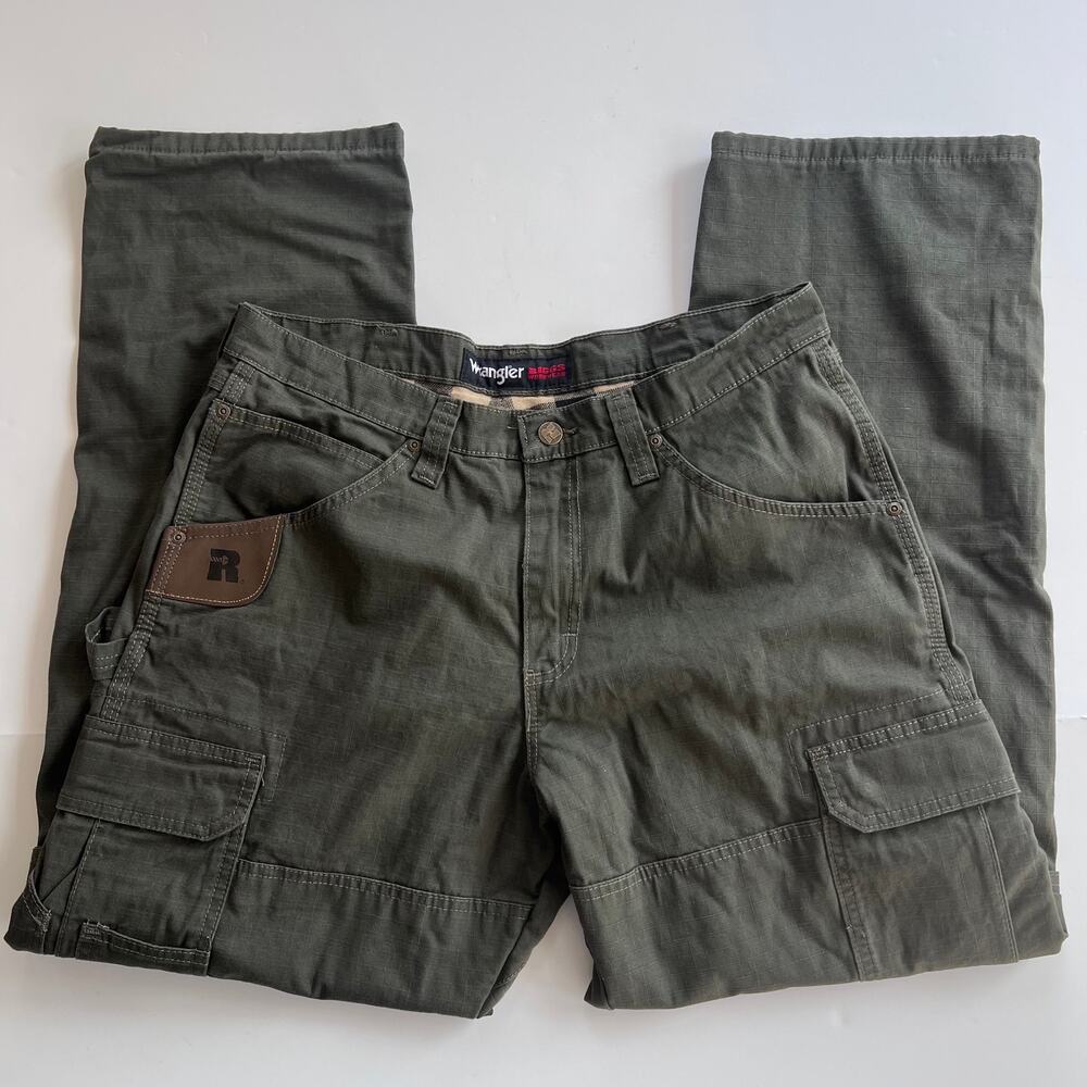 Wrangler Riggs Workwear Flannel Lined Cargo Pants Olive 34x30